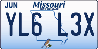 MO license plate YL6L3X