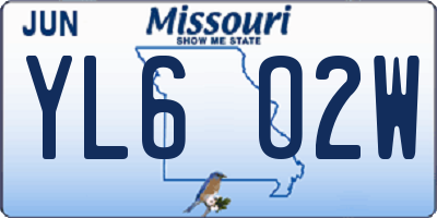 MO license plate YL6O2W