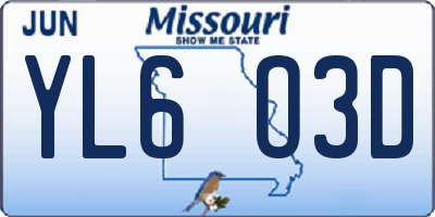 MO license plate YL6O3D