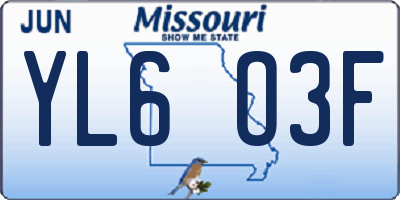 MO license plate YL6O3F