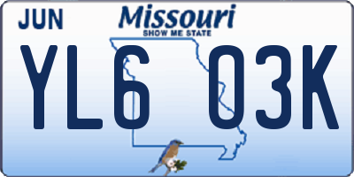 MO license plate YL6O3K
