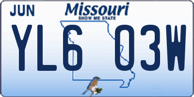MO license plate YL6O3W