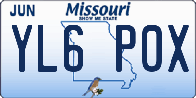 MO license plate YL6P0X