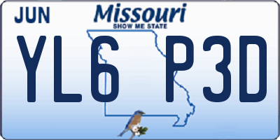 MO license plate YL6P3D