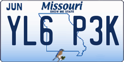MO license plate YL6P3K