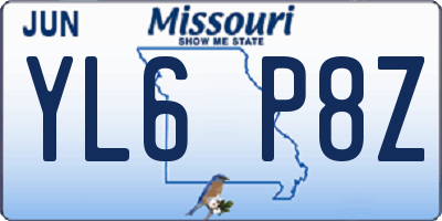 MO license plate YL6P8Z
