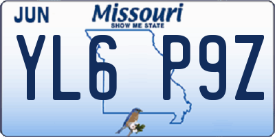 MO license plate YL6P9Z