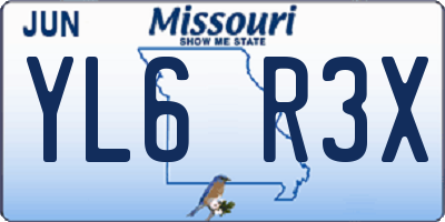 MO license plate YL6R3X