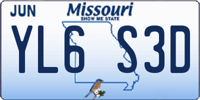 MO license plate YL6S3D
