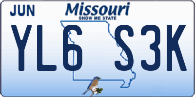 MO license plate YL6S3K
