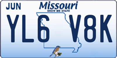 MO license plate YL6V8K
