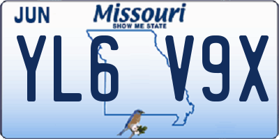 MO license plate YL6V9X