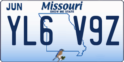 MO license plate YL6V9Z