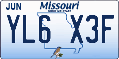 MO license plate YL6X3F