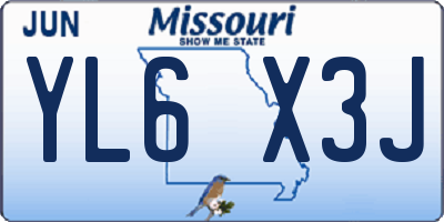 MO license plate YL6X3J