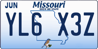 MO license plate YL6X3Z