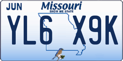 MO license plate YL6X9K