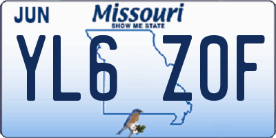 MO license plate YL6Z0F