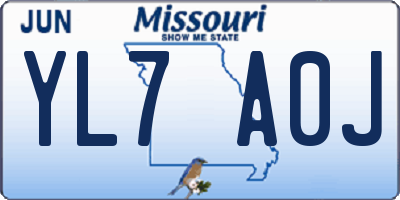 MO license plate YL7A0J