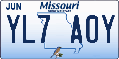 MO license plate YL7A0Y