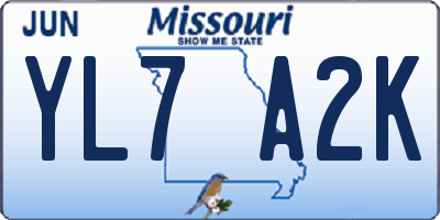 MO license plate YL7A2K