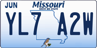MO license plate YL7A2W