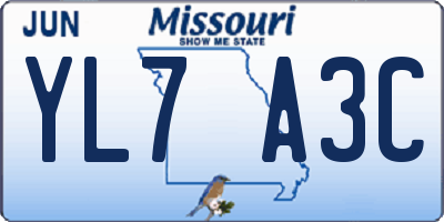 MO license plate YL7A3C
