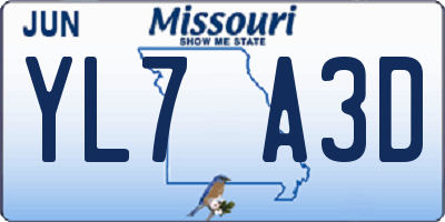MO license plate YL7A3D