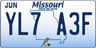 MO license plate YL7A3F