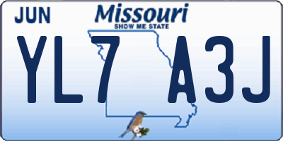 MO license plate YL7A3J