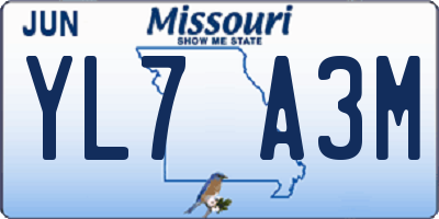 MO license plate YL7A3M