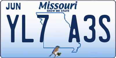 MO license plate YL7A3S
