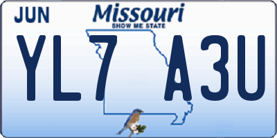 MO license plate YL7A3U