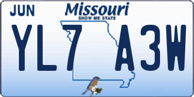 MO license plate YL7A3W