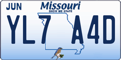 MO license plate YL7A4D