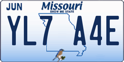 MO license plate YL7A4E