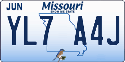 MO license plate YL7A4J