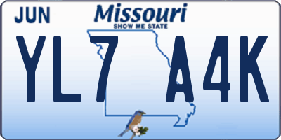 MO license plate YL7A4K
