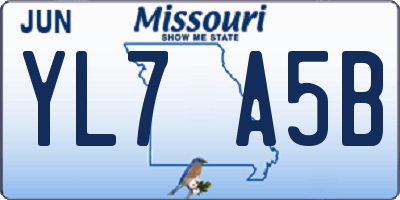 MO license plate YL7A5B