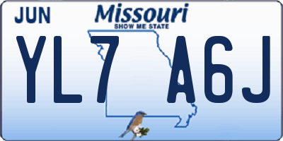 MO license plate YL7A6J