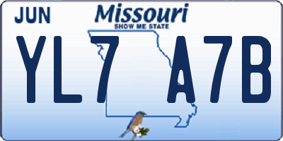 MO license plate YL7A7B