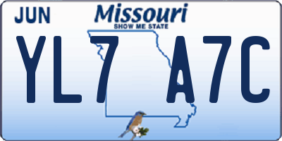 MO license plate YL7A7C