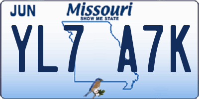 MO license plate YL7A7K