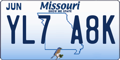 MO license plate YL7A8K