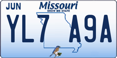 MO license plate YL7A9A