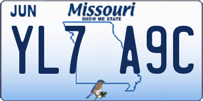 MO license plate YL7A9C