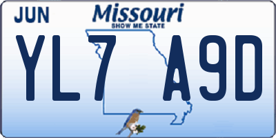 MO license plate YL7A9D