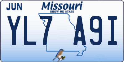 MO license plate YL7A9I
