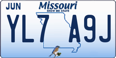MO license plate YL7A9J