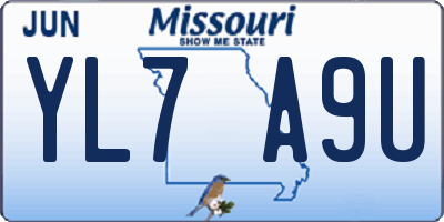 MO license plate YL7A9U